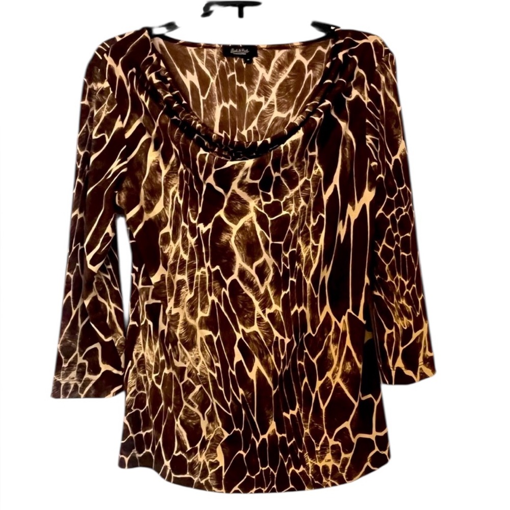 Peck & Peck Brown and Tan Giraffe Print Women's Top Size Med